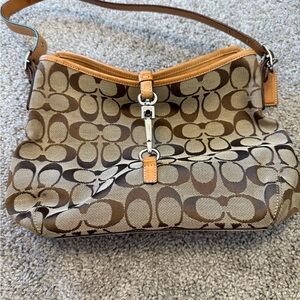 Coach Tan and Brown Signature Shoulder Bag
